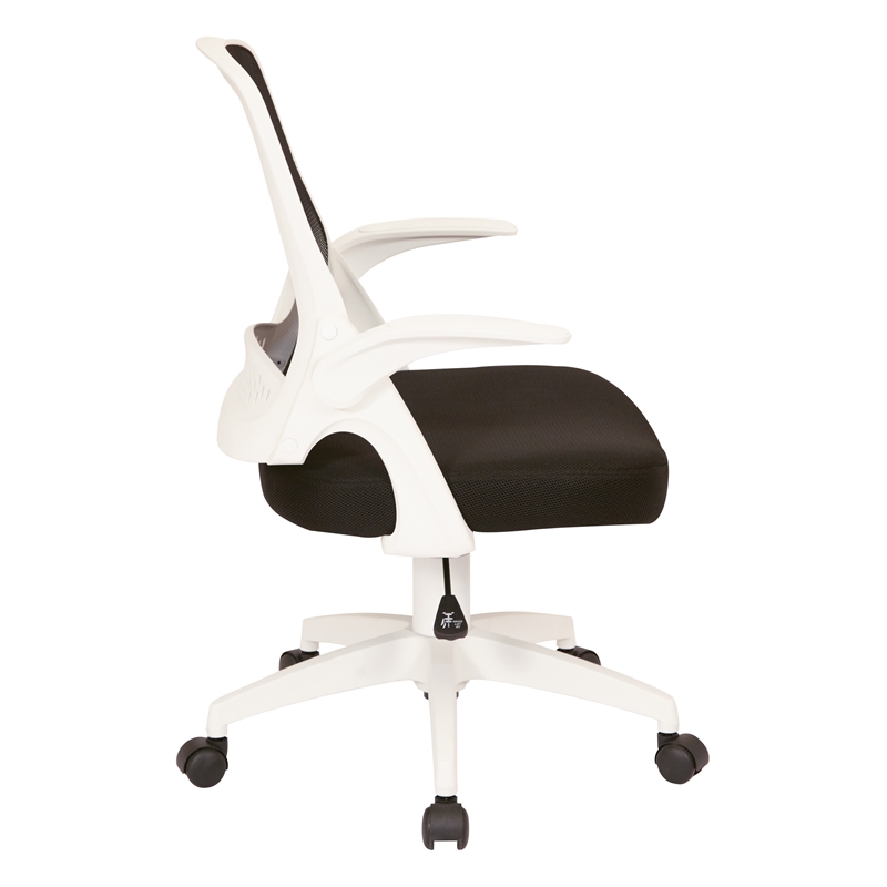 Pemberly Row Office Chair w/ Black Fabric Mesh & White Frame including Flip Arms