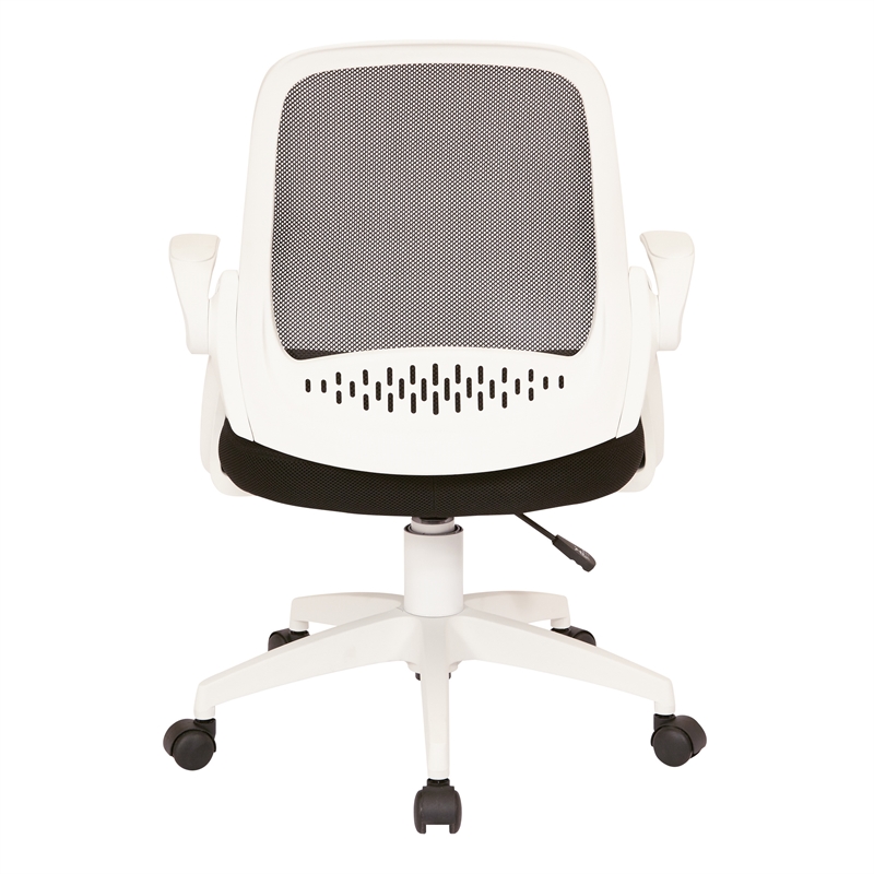 Pemberly Row Office Chair w/ Black Fabric Mesh & White Frame including Flip Arms