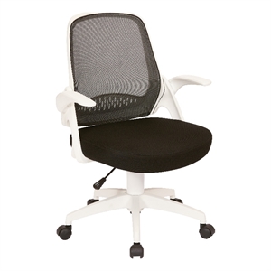 Pemberly Row Office Chair w/ Black Fabric Mesh & White Frame including Flip Arms