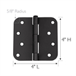 Pemberly Row Door Hinge 8-Hole 4-Inch Stainless Steel in Matte Black (3-Pack)