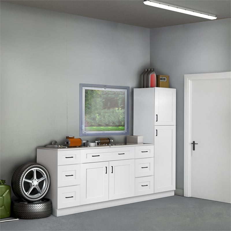 Pemberly Row Ready to Assemble Wood Cabinet in White 48-Inch by 24 x 34.5