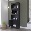 Pemberly Row Bookcase Double Door Cabinet Black Engineered Wood