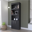 Pemberly Row Bookcase Double Door Cabinet Black Engineered Wood