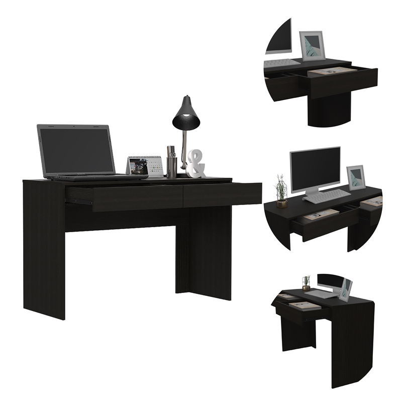 Pemberly Row 2-Drawer Engineered Wood Writing Computer Desk in Black