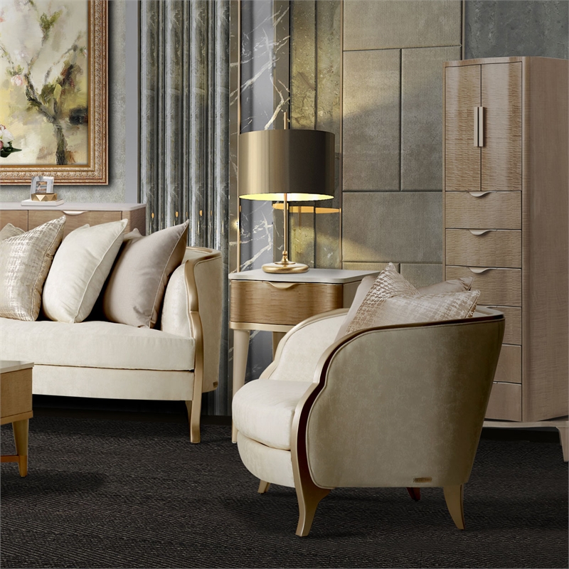 Pemberly Row Contemporary Chair and Half - Cloud White/Chardonnay