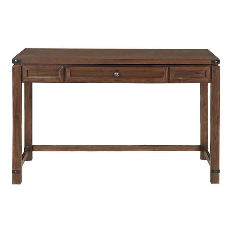 Pemberly Row Sit-to-Stand Lift Wood Desk in Brushed Walnut Brown Finish