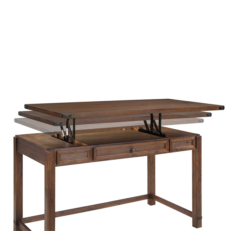 Pemberly Row Sit-to-Stand Lift Wood Desk in Brushed Walnut Brown Finish