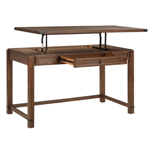 Pemberly Row Sit-to-Stand Lift Wood Desk in Brushed Walnut Brown Finish