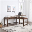 Pemberly Row Engineered Wood Sit-to-Stand L-Desk in Brushed Walnut Finish