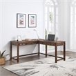 Pemberly Row Engineered Wood Sit-to-Stand L-Desk in Brushed Walnut Finish