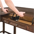 Pemberly Row Engineered Wood Sit-to-Stand L-Desk in Brushed Walnut Finish