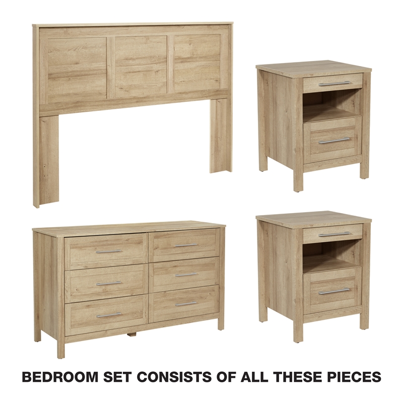 Pemberly Row Queen/Full 4 Piece Bedroom Set in Wood Canyon Oak Finish