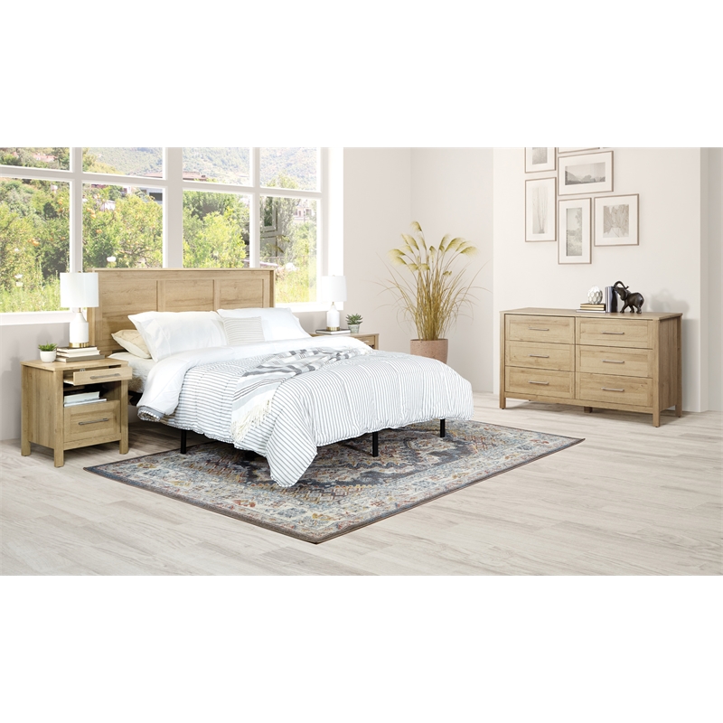 Pemberly Row Queen/Full 4 Piece Bedroom Set in Wood Canyon Oak Finish