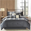 Pemberly Row Modern 7 Piece Herringbone Comforter Set in Gray