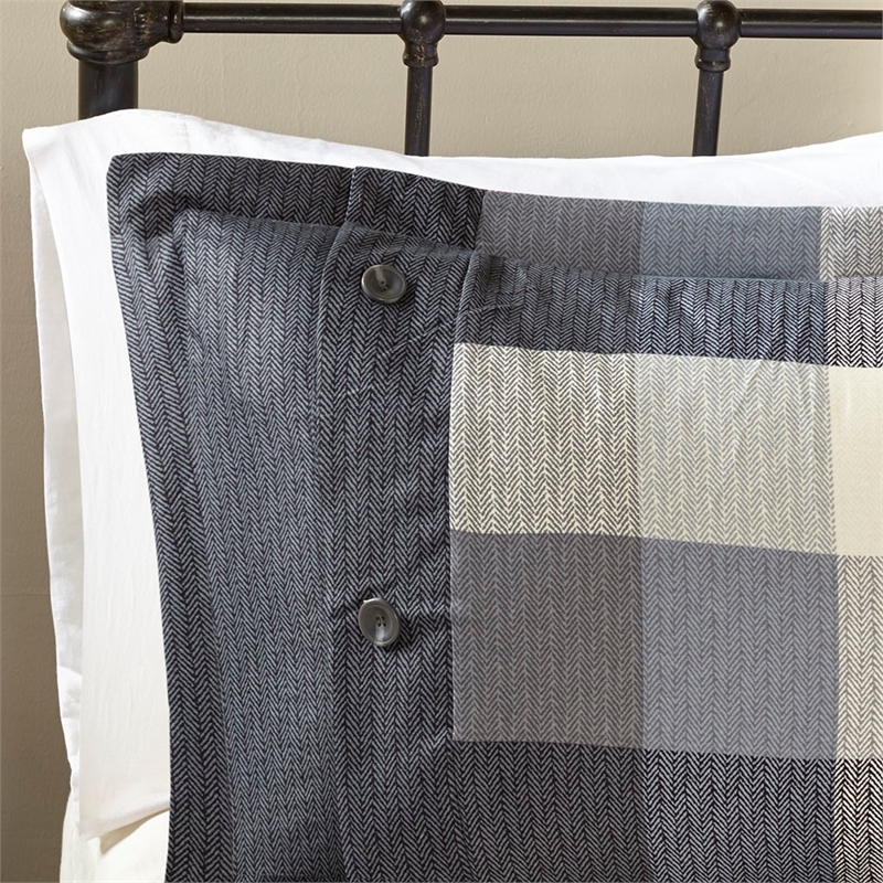 Pemberly Row Modern 7 Piece Herringbone Comforter Set in Gray