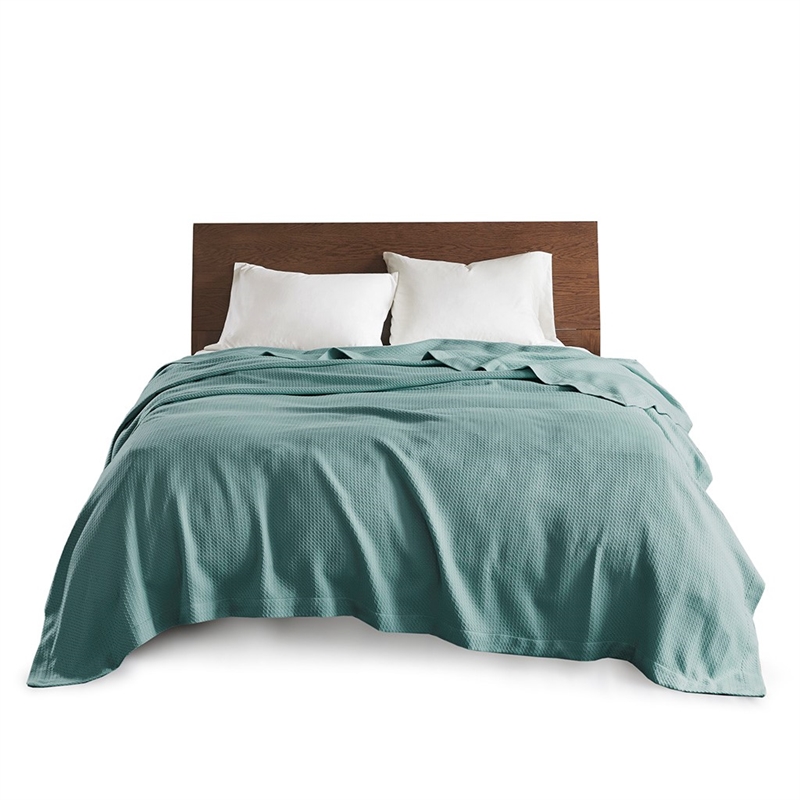 Pemberly Row Modern / Contemporary Cotton Blanket in Teal Full/Queen