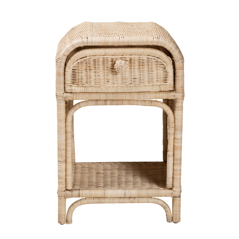 Pemberly Row Modern Bohemian Natural Brown Rattan 1-Drawer Nightstand