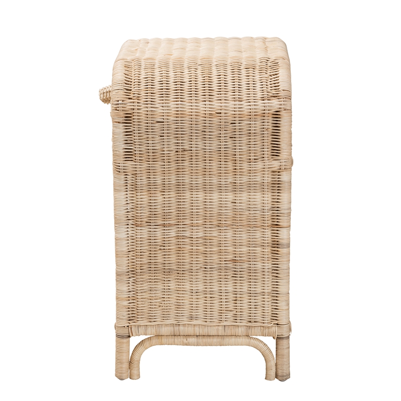 Pemberly Row Modern Bohemian Natural Brown Rattan 1-Drawer Nightstand