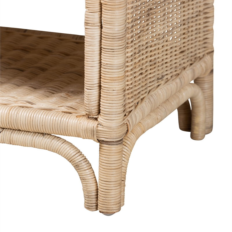Pemberly Row Modern Bohemian Natural Brown Rattan 1-Drawer Nightstand