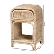 Pemberly Row Modern Bohemian Natural Brown Rattan 1-Drawer Nightstand
