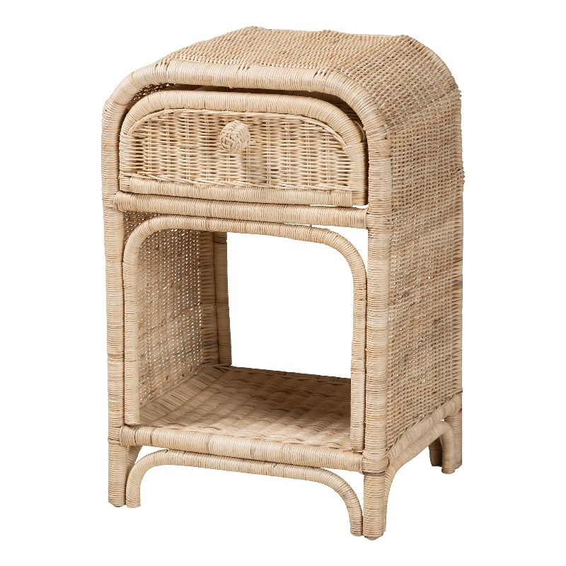 Pemberly Row Modern Bohemian Natural Brown Rattan 1-Drawer Nightstand