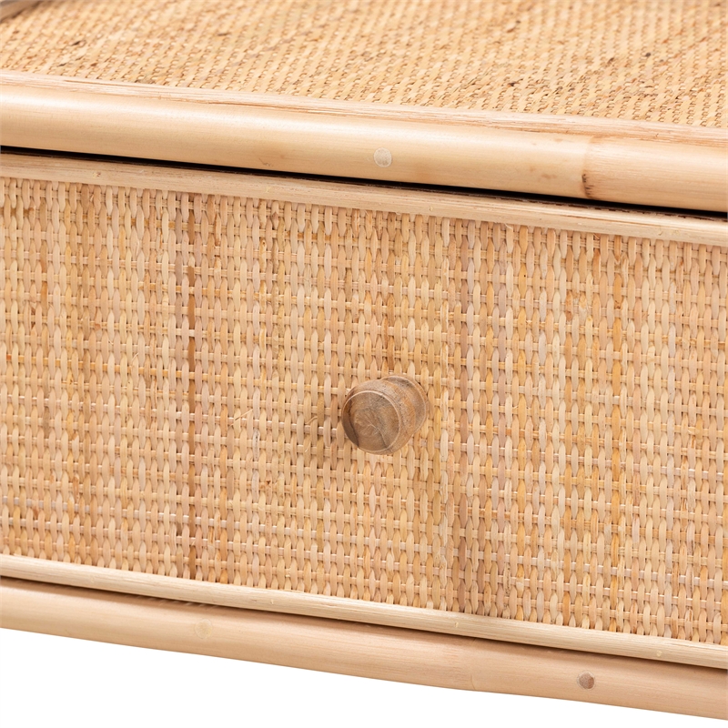 Pemberly Row Modern Bohemian Natural Brown Rattan 1-Drawer Nightstand