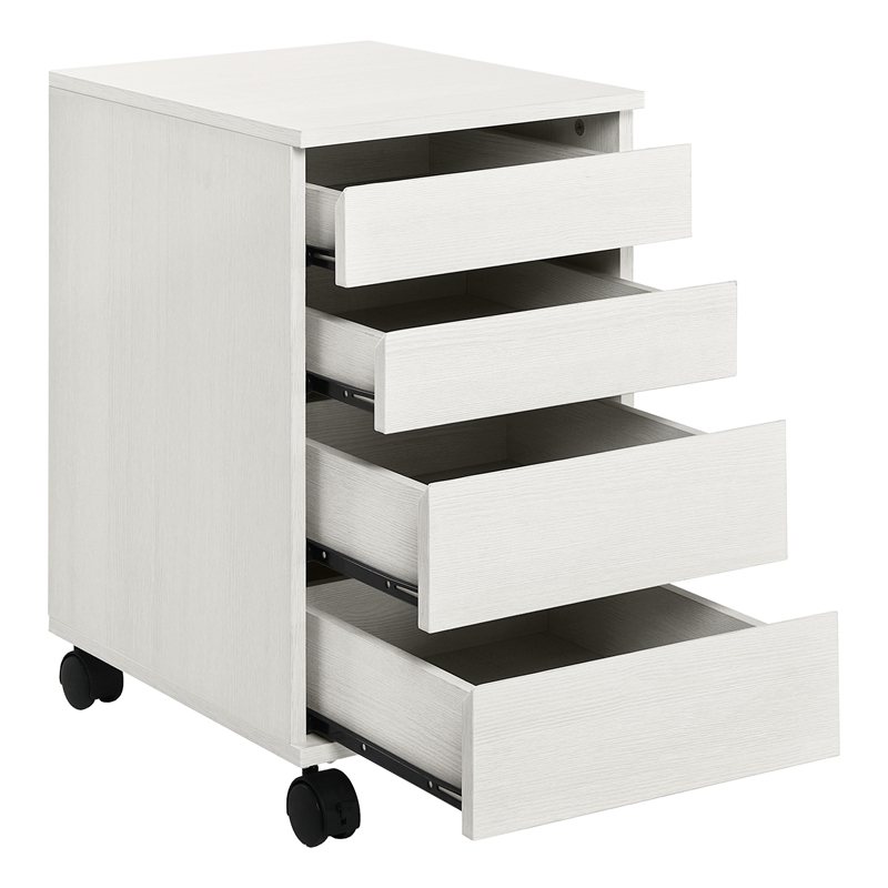 Pemberly Row 4-Drawer Mobile Storage Cart in Engineered Wood White Oak Finish