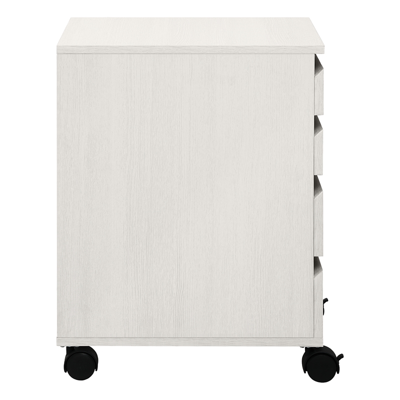 Pemberly Row 4-Drawer Mobile Storage Cart in Engineered Wood White Oak Finish