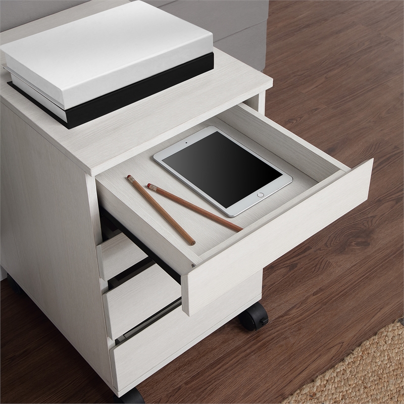 Pemberly Row 4-Drawer Mobile Storage Cart in Engineered Wood White Oak Finish