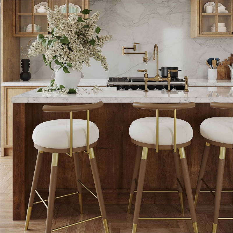 Pemberly Row Modern / Contemporary Cream Velvet Counter Stool