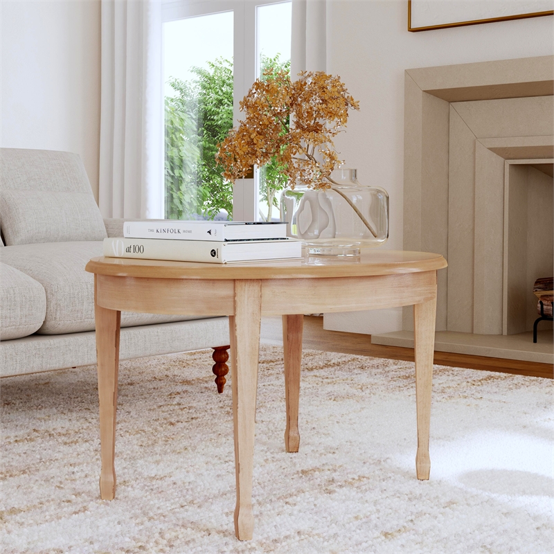 Pemberly Row Modern / Contemporary Oval Wood Coffee Table - Beige