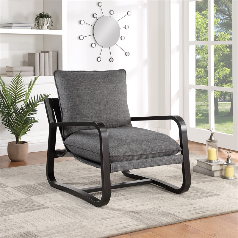Pemberly Row Sling Chair Upholstered in Charcoal Gray Fabric with Metal Frame