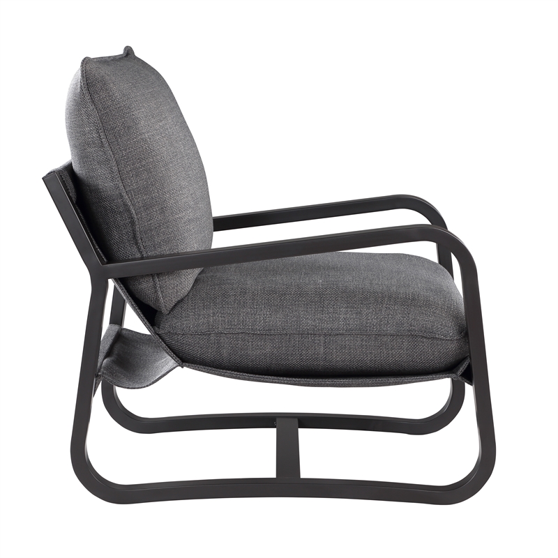 Pemberly Row Sling Chair Upholstered in Charcoal Gray Fabric with Metal Frame