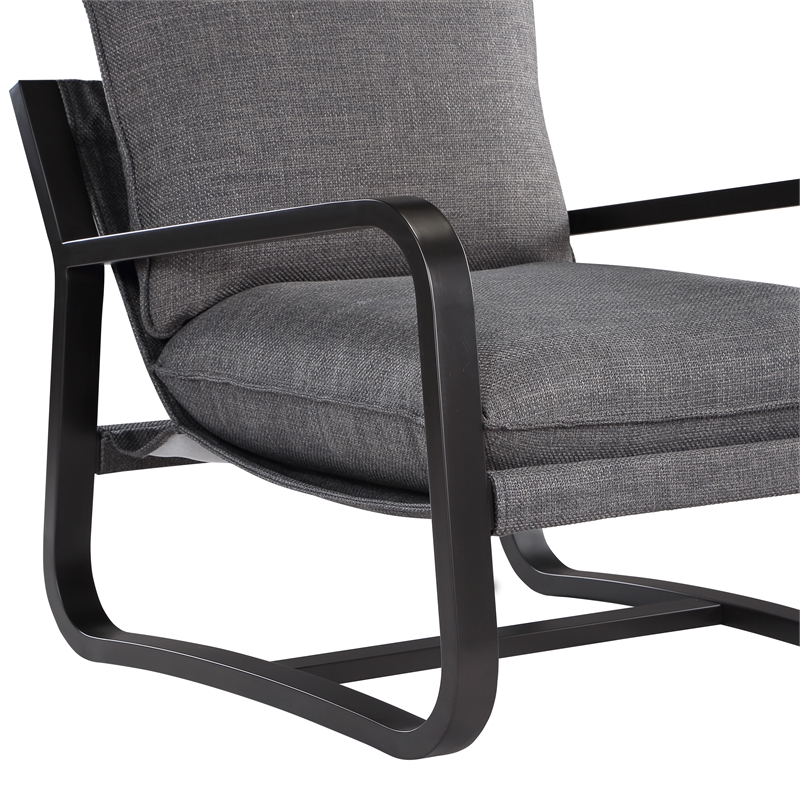 Pemberly Row Sling Chair Upholstered in Charcoal Gray Fabric with Metal Frame