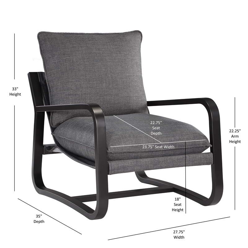 Pemberly Row Sling Chair Upholstered in Charcoal Gray Fabric with Metal Frame