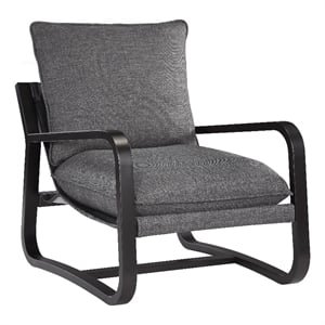 Pemberly Row Sling Chair Upholstered in Charcoal Gray Fabric with Metal Frame