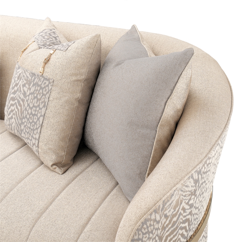 Pemberly Row Contemporary Sofa with Five Accent Pillows- Opal / Gold