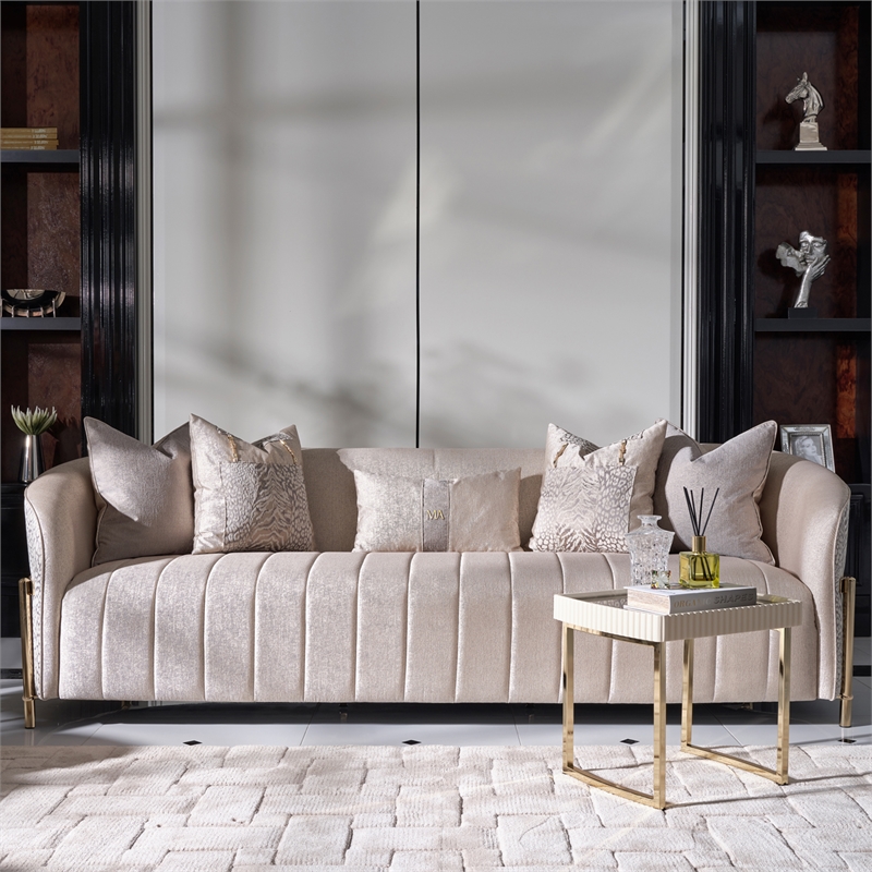 Pemberly Row Contemporary Sofa with Five Accent Pillows- Opal / Gold