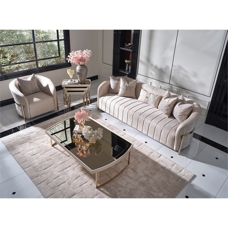 Pemberly Row Contemporary Sofa with Five Accent Pillows- Opal / Gold