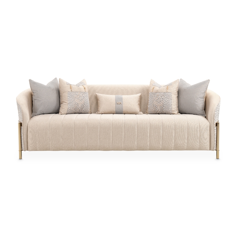 Pemberly Row Contemporary Sofa with Five Accent Pillows- Opal / Gold