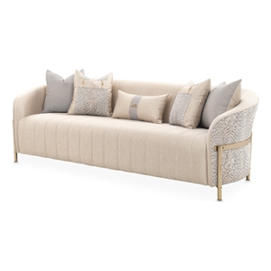 Pemberly Row Contemporary Sofa with Five Accent Pillows- Opal / Gold