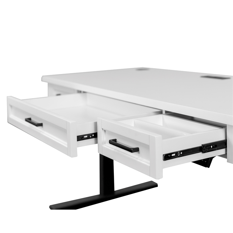 Pemberly Row Wood Electric Sit/Stand Desk Height Adjustable Table Desk White