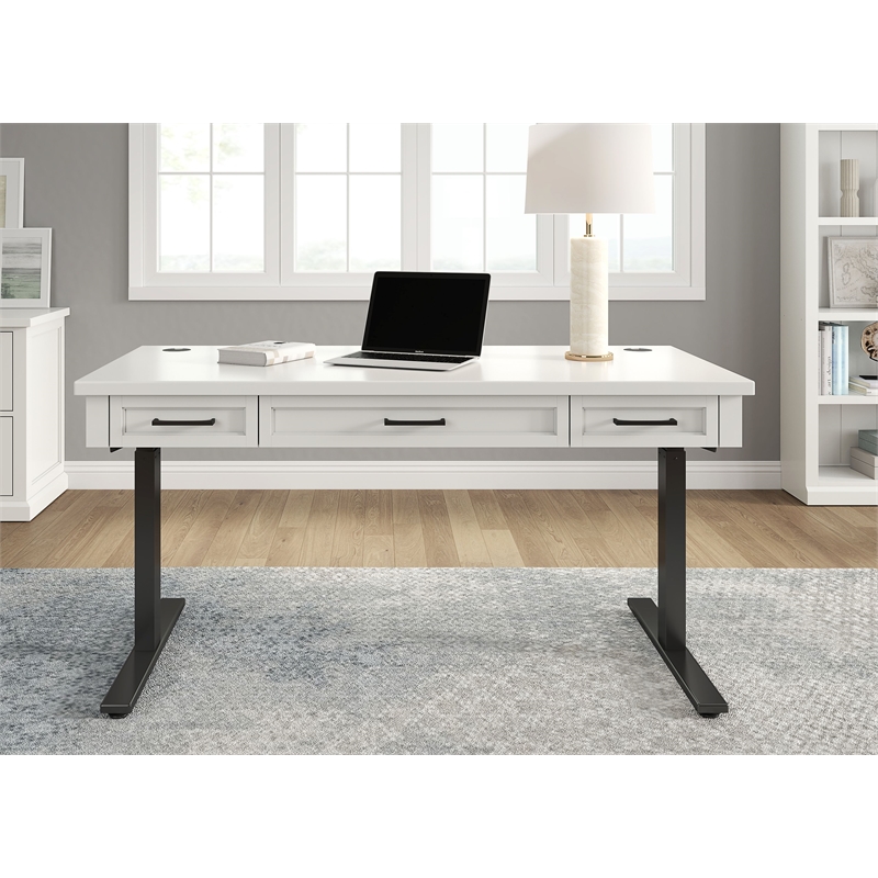 Pemberly Row Wood Electric Sit/Stand Desk Height Adjustable Table Desk White