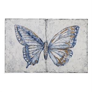 Pemberly Row Blue Butterfly on Gallery Wrapped Canvas Fabric