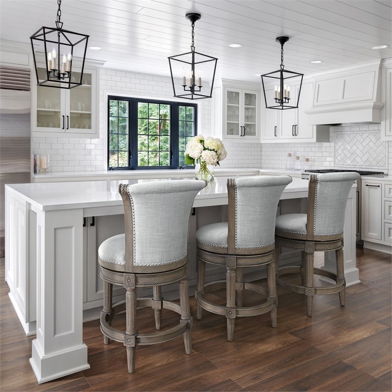 Pemberly Row Wood Counter-Height Swivel Barstool w/ High-Back- Weathered Gray