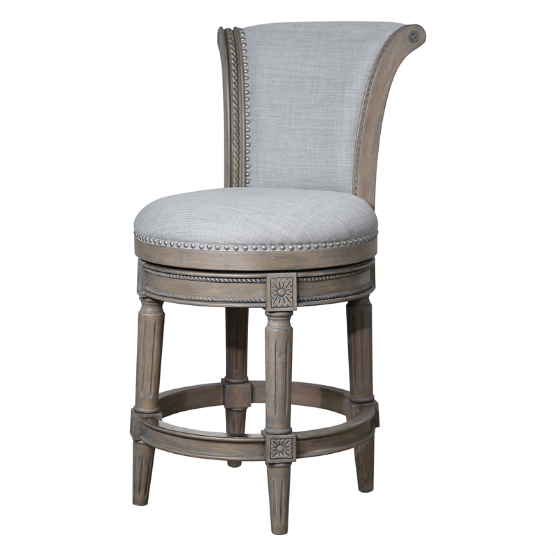 Pemberly Row Wood Counter-Height Swivel Barstool w/ High-Back- Weathered Gray