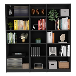 Pemberly Row Modern 3 Piece Living Room Set Black Engineered Wood