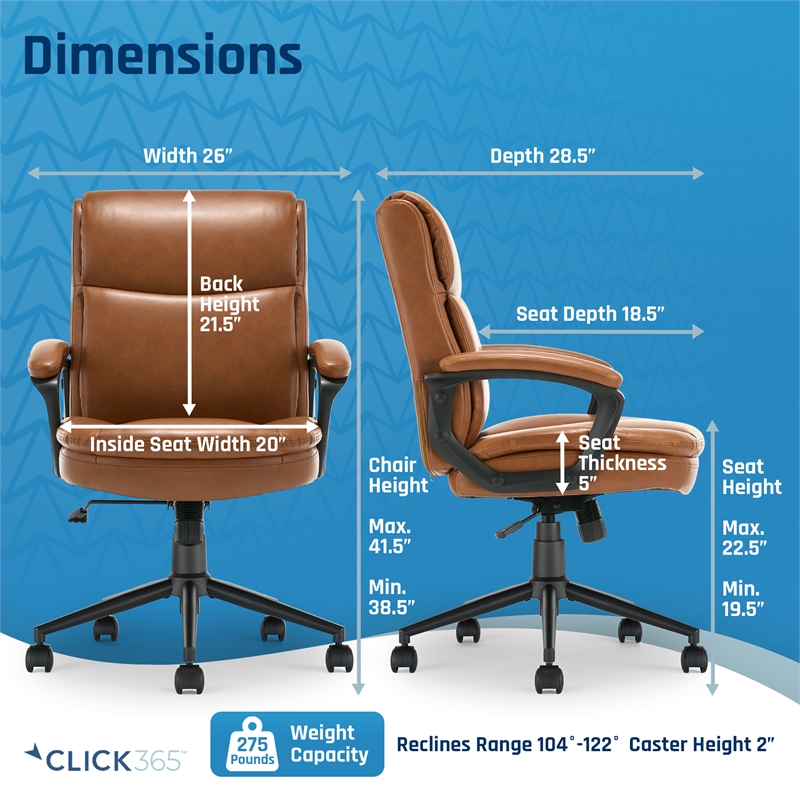 Pemberly Row Ergonomic Mid Back Desk Chair Bonded Leather Cognac