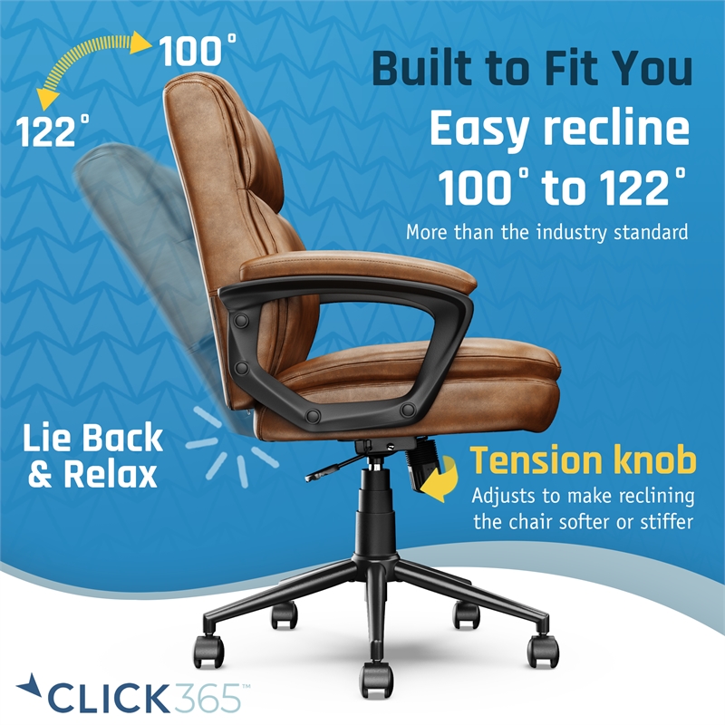 Pemberly Row Ergonomic Mid Back Desk Chair Bonded Leather Cognac