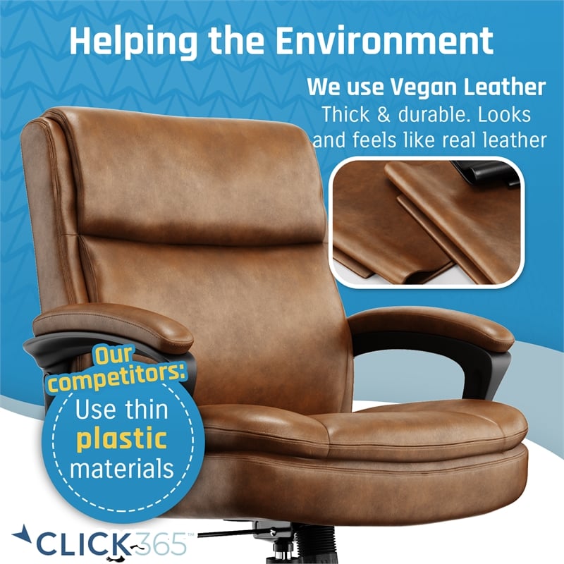 Pemberly Row Ergonomic Mid Back Desk Chair Bonded Leather Cognac
